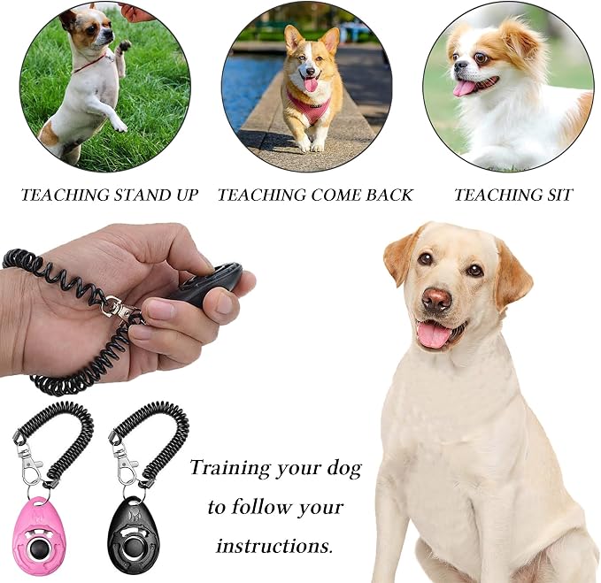 STMK Dog Treat Pouch Dog Clicker Training Kit, Dog Training Treat Pouch Dog Clicker for Training, 3 Ways to Wear Easily Carries Treat Pouches for Pet Training (Black and Pink)