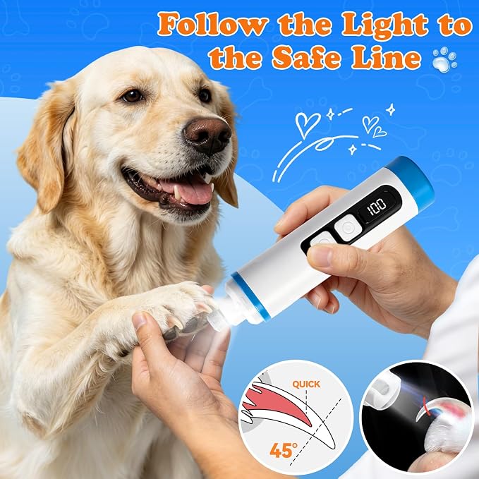 Dog Nail Grinder for Small Medium Large Dogs & Cats, Cordless & Rechargeable, Low Noise Dog Nail Care for Beginners