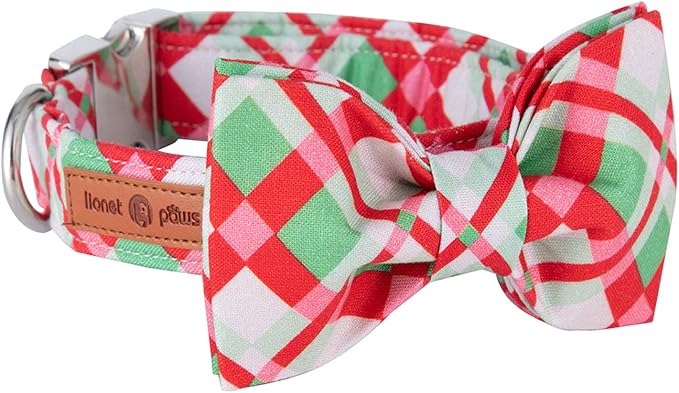 Lionet Paws Christmas Dog Collar with Bowtie Durable Adjustable Handmade Comfortable Bow Tie Dog Collar Cat Collar with Metal Buckle for XL Dogs,Party,Festival,Holiday Style,Neck 16-26in