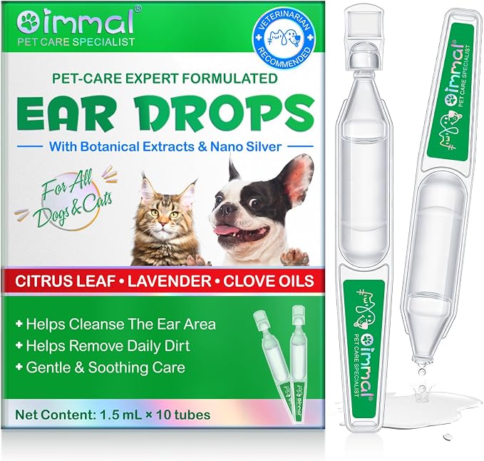 Ear Cleaner for Dogs & Cats – Gentle Plant-Based Formula with Soothing Relief, 10 Single-Use Tubes (1.5 mL Each) | Daily Ear Cleaning Solution for Pets