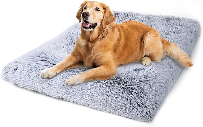 Large Dog Bed Crate Pad 35", Washable Soft Plush Pet Mats for Sleeping Grey | Machine Washable, Anti-Slip Bottom, Kennel Pad 35*23 inch, Warm Cozy, Easy to Care, Large dog breeds 55lbs