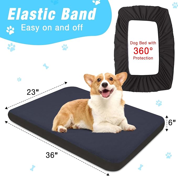 Dog Bed Covers Replacement Washable 100% Waterproof Dog Bed Sheets, Soft & Noiseless Pet Bed Cover, 2 Pack, 36" x 23" Blue