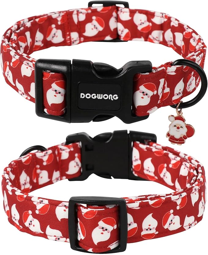 DOGWONG Christmas Red Santa Dog Collar- Cute Santa Claus Christmas Dog Collars Adjustable Designer Christmas Dog Collars for Small Medium Large Dogs M