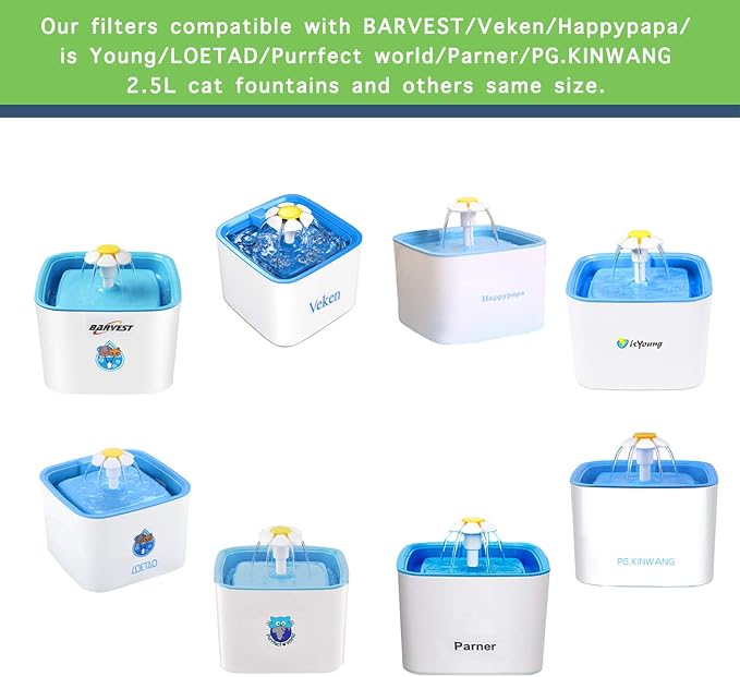 Lmpyf 8 Pack Square Filters for Cat Fountain, Compatible with 2.5L Pet Flower Fountains, Ion Exchange Resin and Activated Carbon