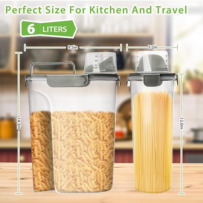 Viretec Rice Storage Container, 5 to 10lb Dry Food Airtight Dispenser, Pet Dog Cat Food Canister, BPA Free Clear Plastic Kitchen and Pantry Organization Bin for Oatmeal, Grain, Cereal, Pasta, Flour