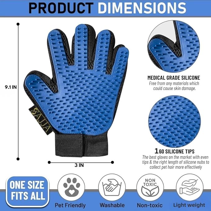 2-in-1 Pet Grooming Gloves 2-Pack – Double-Sided Deshedding & Pet Hair Remover for Dogs & Cats – Gentle Massage Glove – Lint Remover for Furniture & Clothing