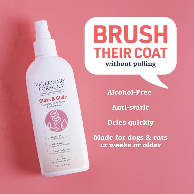 Veterinary Formula Smart Coat Complex Gloss & Glide Detangler, 8 fl oz | Silk protein and antioxidants, leaves matted hair smooth and shiny
