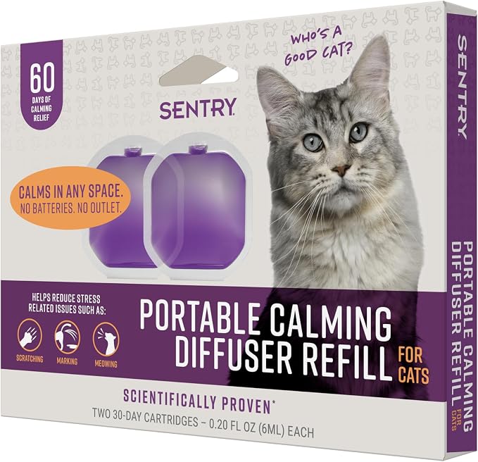 Sentry Portable Calming Diffuser Refill for Cats, 60-Day | Reduces stress & bad behavior on the go; portable pheromone refill; 60-day release; easy-to-use travel design