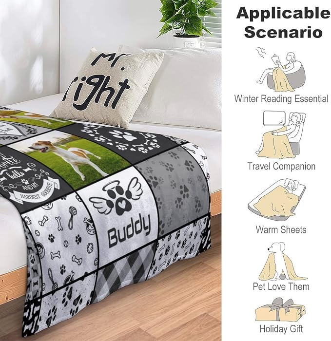 Artsadd Personalized Blanket with Picture in Memory of Dog Custom Photo Blanket Memorial Pet Loss Sympathy Gift