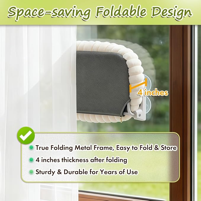 Zoratoo 2PC Cloud-Cuddle Cat Window Perch, Foldable Cat Hammock, L White | 2-in-1 Reversible Cover, Removable for Machine Wash, Stable Window Resting Seat with Large Suction Cups for Indoor Cats