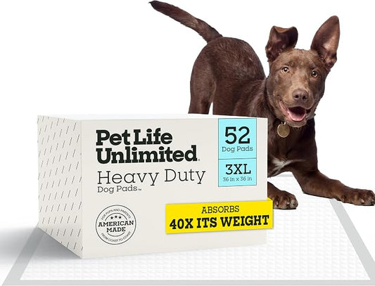 Pet Life Unlimited Heavy Duty 3XL Puppy Pads for Dogs, Potty Training Pee Pads, 52 Count, 36" x 36", Leak-Proof, Super Absorbent, Quick-Dry, Odor Control Clover Leaf Scent, Made in USA