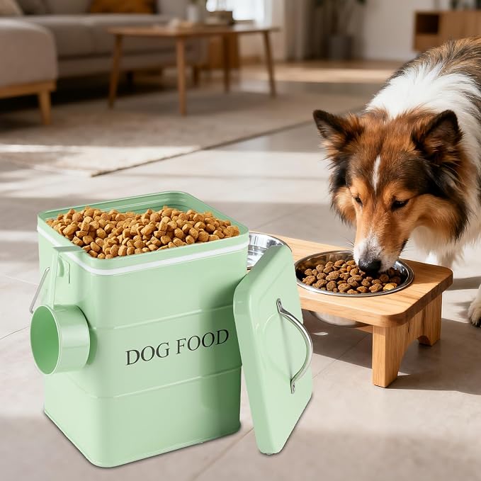 Metal Dog Food Storage Container 5~6Lbs Dog Treats Container Pet Food Storage Tin Portable Dog Food Treats Canister with Airtight Lid/Scoop-Farmhouse Style-Keep Kibble Fresh