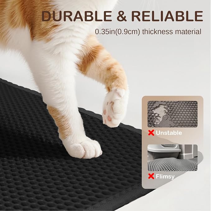 Small Cat Litter Mat Double Layer Waterproof Proof Litter Box mat, Non-Slip Design, Reduces Litter Scatter, Easy to Clean, Black 24''x 14.9''Inch