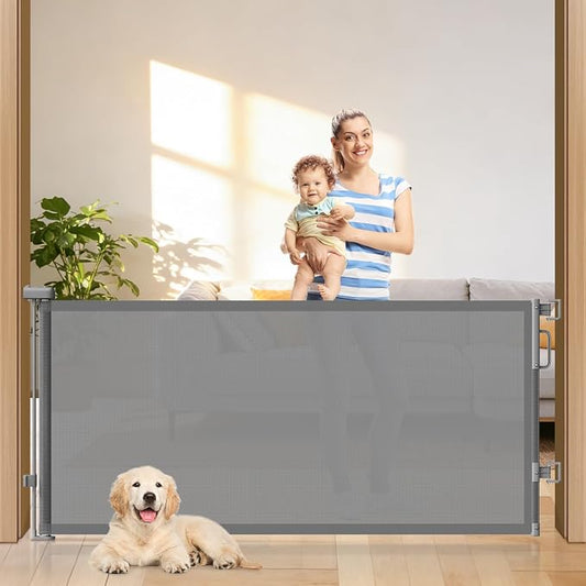78" Retractable Extra Wide Baby Gates for Doorways, Long Mesh Dog Gate for Large Openings, Indoor Outdoor Pet Gate for Deck Porch Kitchens Hallways, 34" Height, Gray
