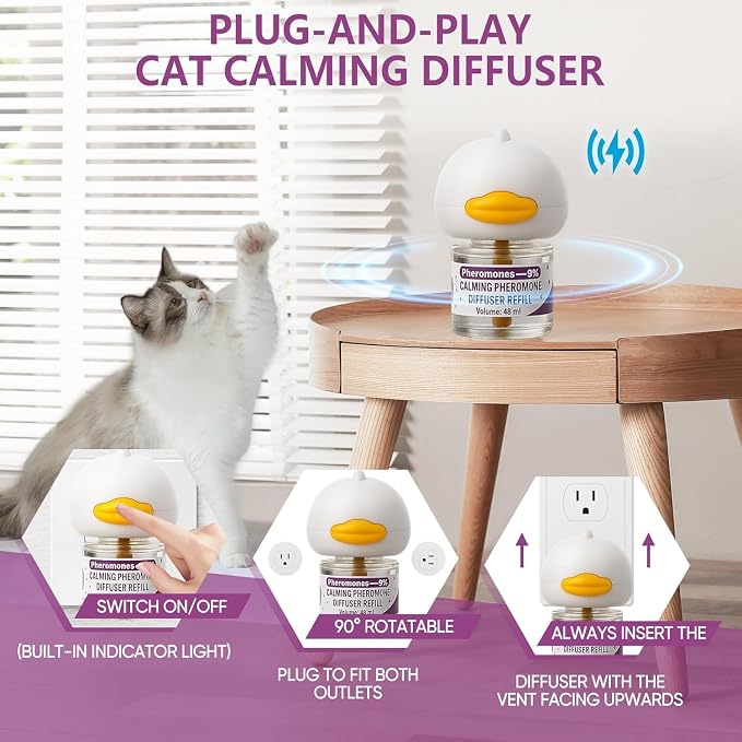 Cat Pheromones Calming Diffuser, Cat Calming Plug In Pheromone Diffuser Starter Kit with 2 Diffusers + 4 Refills - Relieve Anxiety, 120 Days Starter Kit Long-Lasting Stress Relief for Cats (Purple)