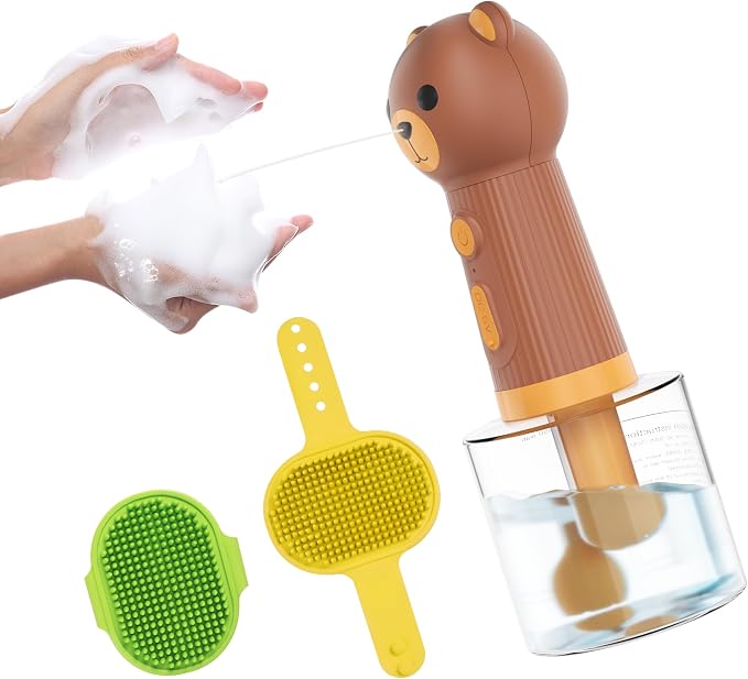 Dog Shampoo Foamer, Electric Dog Soap Dispenser, Automatic Dog Shampoo Sprayer with Dog Bath Brush, Dog Bath Supplies - Outdoor Dog Shower Attachment for Bathtub for After Walk Pet Wash