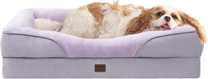 EHEYCIGA Orthopedic Dog Bed for Large Sized Dog, 36x27 Inch Large Memory Foam Dog Couch Bed with Sides, Waterproof Liner & Washable Removable Cover, Bolster Pet Sofa, Purple