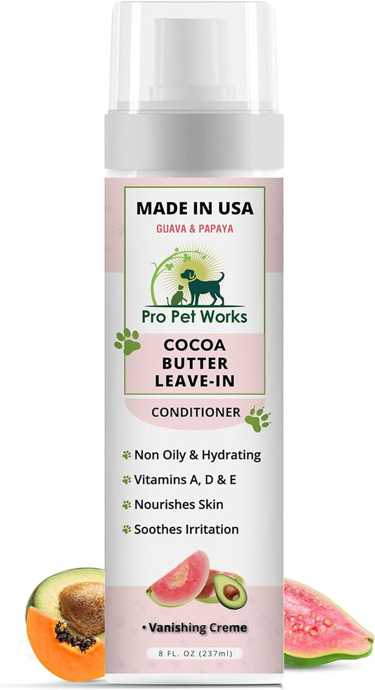 Pro Pet Works 5 in 1 Cocoa Butter Leave-in Dog Conditioner Lotion for Dogs & Cats-Hot Spot Cream/Balm for Allergies, dermatosis, Paw Fungus Or Itchy Skin-Heals Small Cuts & Abrasions[Made in USA]