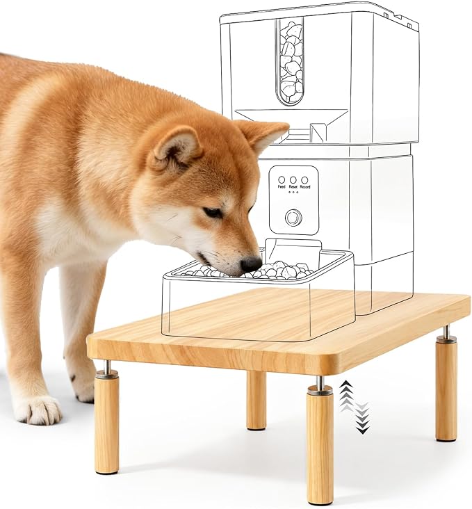 SZEE Adjustable Dog Food Stand, Raised Dog Bowl Stand for Medium Breeds, Elevates from 5 1/2" to 6 3/4", Relieves Spine and Joints on Pets (M, Solid Wood)