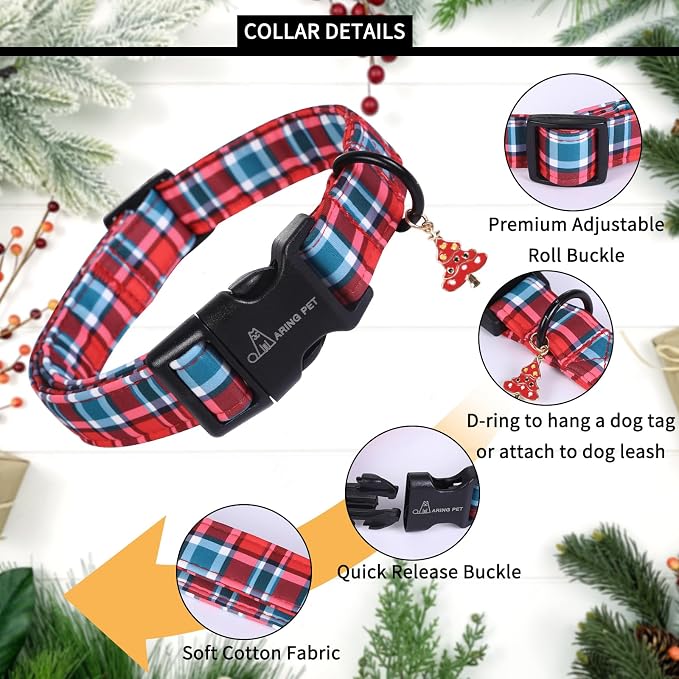 ARING PET Christmas Dog Collar, Cute Xmas Red Pink Grid Festival Pet Collars with Quick Release Black Buckle for Puppy Small Medium Large Boy Girl Dogs-L