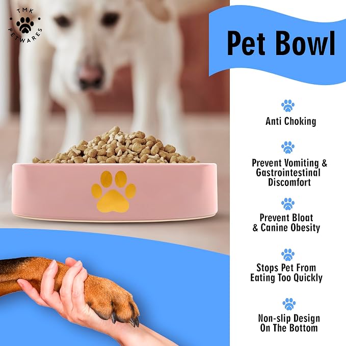 Slow Feeder Dog Bowls – Dog Bowl Slow Feeder – Microwaveable Dog Slow Feeder for All Breeds – Lead and BPA-Free Ceramic Pet Bowl – Pet Feeder for Fast Eaters
