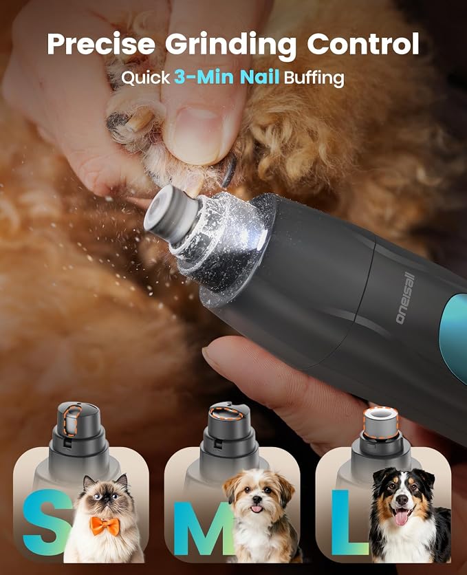 oneisall Professional 4-in-1 Dog Grooming Kit with LED Light | Quiet Clippers & Nail Grinder, Cordless, 3.7 hrs Runtime, LED Display, Safe for Paws, Face, Ears & Body