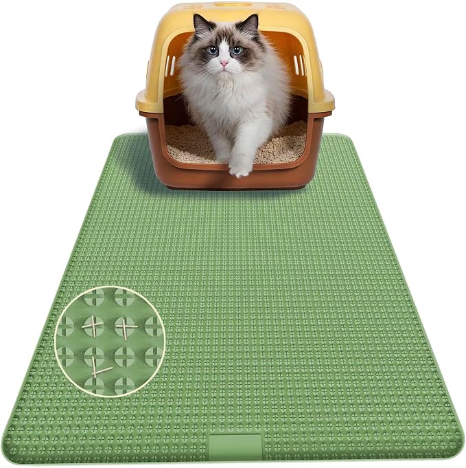 Cat Litter Mat, Silicone Litter Trapping Mat - Removal/Waterproof/Urine Proof, Cat Massage Mat (24" X 18"), Litter Box Mat - Keep the Floor Clean Green
