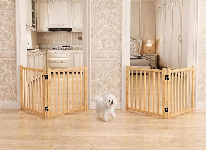 YOCAN Non-Painted Wooden Freestanding Dog Gates for The House,Doorways, Stairs,Wood Dog Fences Indoor Pet Gate,Step Over Fence-2 Panel H:23"(2PC)
