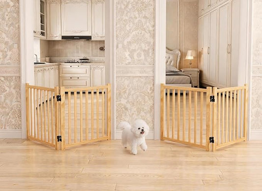 YOCAN Non-Painted Wooden Freestanding Dog Gates for The House,Doorways, Stairs,Wood Dog Fences Indoor Pet Gate,Step Over Fence-2 Panel H:23"(2PC)