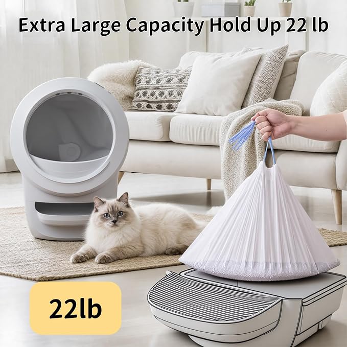 45 Count Tear-Free Waste Drawer Liners Bags Compatible with Litter Box Robot 4/5/3, Thick Self-cleaning Cat Litter Box Liners Refill with Drawstring, Heavy Duty