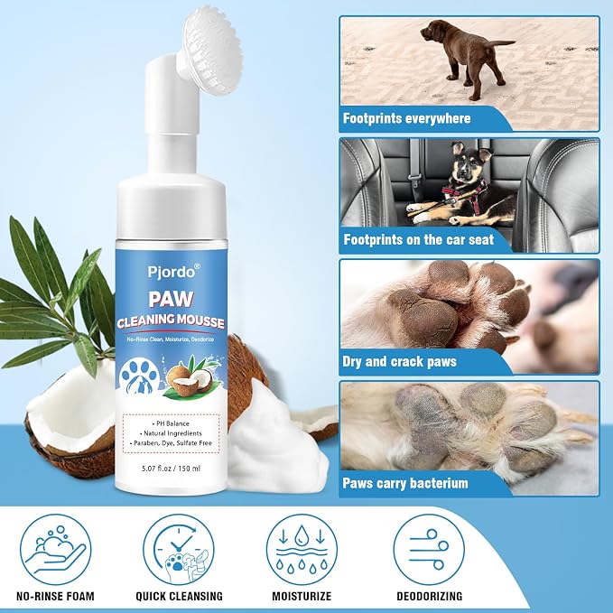 Pjordo Dog Paw Cleaner Kit, No-Rinse Foaming Cleanser for Dogs and Cats, Dog Paw Balm for Heal Dry Cracked Paws & Nose, Pet Foot Washer Paw Scrubber for Large Medium Small XL Breed Dogs