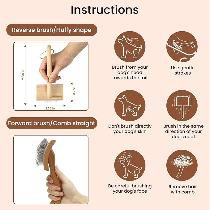 Dog Slicker Brush for Shedding,Dog Brush for Long Haired Dogs & Remove Tangles & Mats,Ergonomic Handle Grooming Like Professional,Beech Wood,S