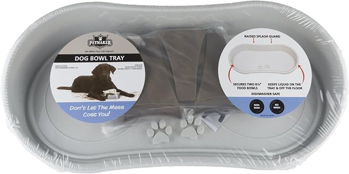 Elevated Pet Feeding Tray - 21″ x 11″ x 8.5″ Raised Dog Bowl Stand with Splash Guard and Non-Skid Feet - Comfortable Mealtime for Dogs and Cats by PETMAKER (Brown/Gray)