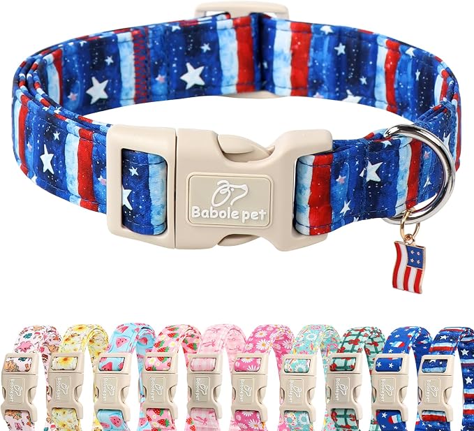 4th of July Dog Collar, Stars & Stripes Patriotic Dog Collars for Puppy Small Dogs, Adjustable Lightweight Quick-Release Buckle Collar for Boy&Girl Dogs XS