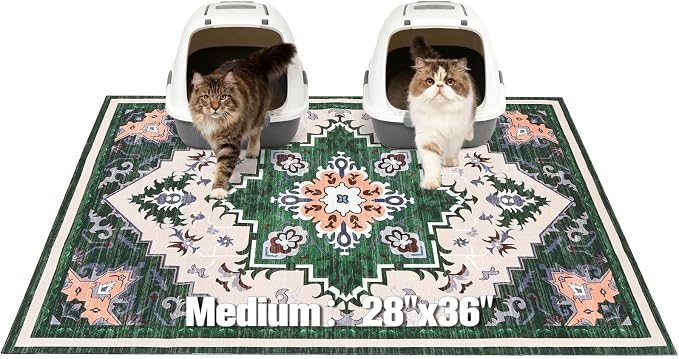 EXPAWLORER Cat Litter Mat, 28”x36” Medium Non-Slip Urine Waterproof Litter Trapping Mat Easy to Clean Washable Litter Box Mat for Floor Soft on Kitty Paws, Indoor Food Mats Rug Pads for Bathroom Green