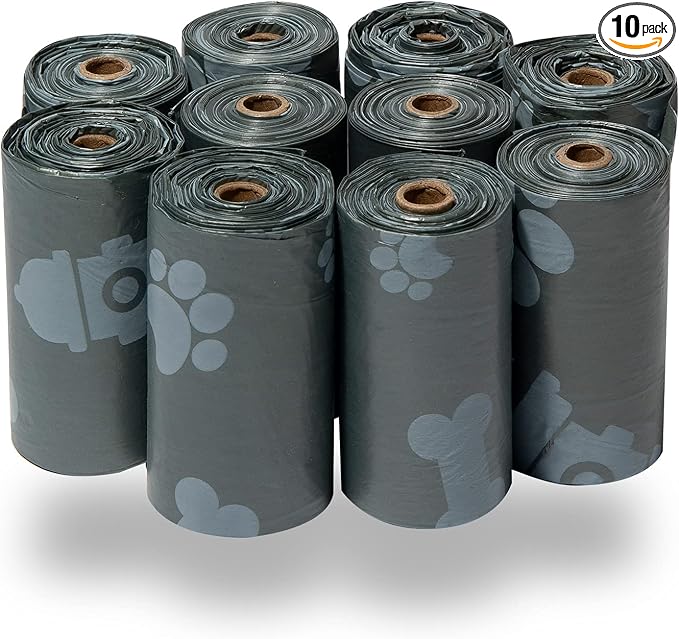 Best Pet Supplies Dog Poop Bags for Waste Refuse Cleanup, Doggy Roll Replacements for Outdoor Puppy Walking and Travel, Leak Proof and Tear Resistant, Thick Plastic - Gray, 150 Bags