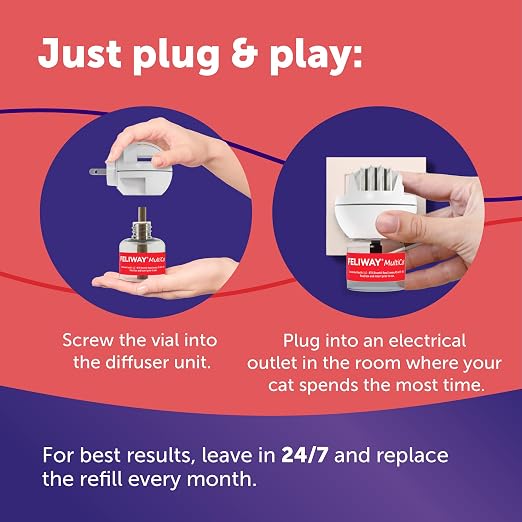 FELIWAY MultiCat 30 Day Cat Calming Plug in Pheromone Diffuser Starter Kit,48ml - Helps Reduce Conflicts and Signs of Tension in Multi-Cat Households,(Pack of 2)