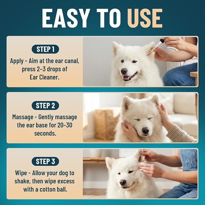 VICSOM Dog Ear Cleaner, Ear Drops for Dogs with Ozonated Olive Oil, 60 mL | Support Wax, Odor & Yeast Infection, Dog Ear Cleaning Solution Support Sensitive, Itchy Ears, Itch Relief