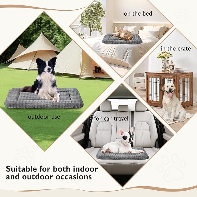 Dog Bed Mat Crate Pad for Medium Dogs, Grey, 30"x 19" | Washable Soft Pet Sleeping Mat, Anti-Slip Kennel Pad with 3D Bubble Pattern