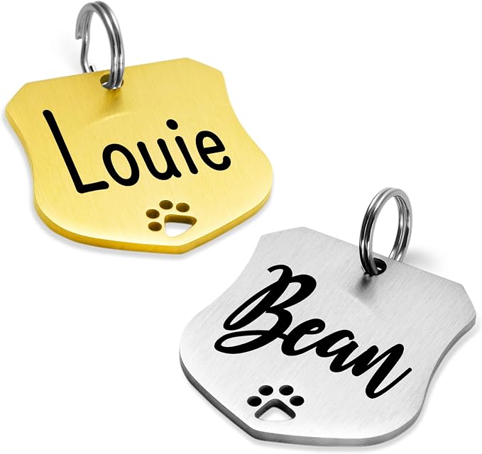 Ultra Joys Dog Tags Personalized for Pets - Hollow Paw Custom Pet ID Tag - Engraved Dog Tag for Small, Large Dogs - Large Badge in Silver