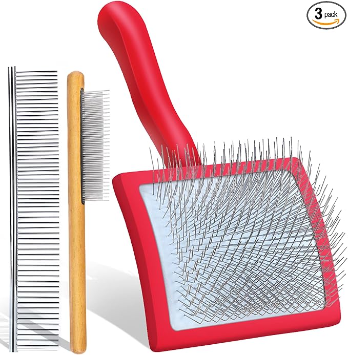 Wooden Long Pin Slicker Brush for Large Dog, Poodles & Doodles Long Hair | Grooming, Fluff & Detangle Heavy Dense Wavy Curly Coats to Easily Prevent Severe Hair Matting During Shedding Seasons