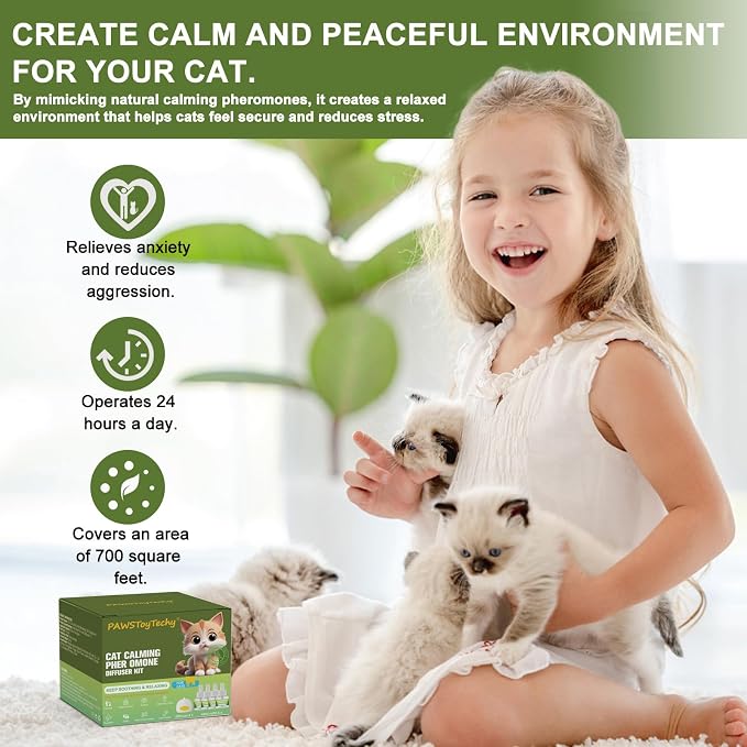 Cat Calming Diffuser Kit: 1 Diffuser + 4 Refills (120-Day Supply) - Professional Cat Pheromones Calming Diffuser for Anxiety Relief - Helps Reduce Scratching, Meowing & Urine Marking (L2)