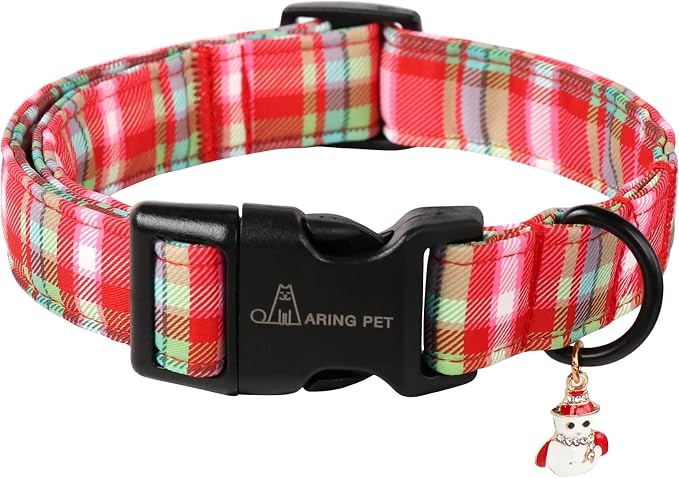 ARING PET Christmas Dog Collar-Cute Red Green Plaid Adjustable Xmas Snowman Pet Collars with Quick Release Buckle for Puppy Small Medium Large Girl&Boy Dogs-XS