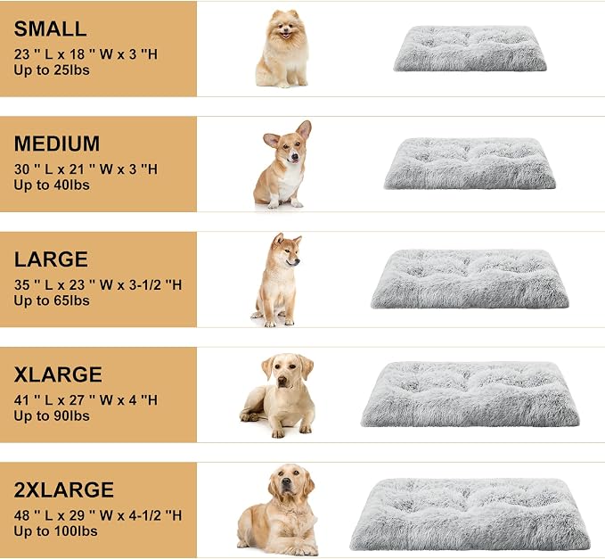 BFPETHOME Dog Beds for Large Dogs, Plush Dog Crate Bed Fluffy Cozy Kennel Pad for Sleeping &Ease Anxiety, Washable Pet Mats with Anti-Slip Bottom for Large Medium Dogs, Pet Bed, Grey