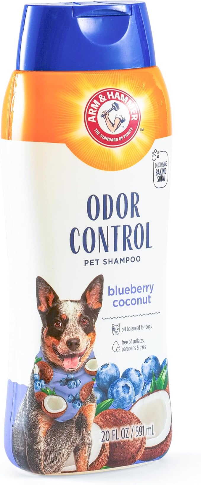 Arm & Hammer Odor Control Dog Shampoo, Blueberry Coconut, 20 Fl Oz | Baking soda enhanced, pH-balanced formula, free of sulfates, for all dogs and puppies, daily grooming