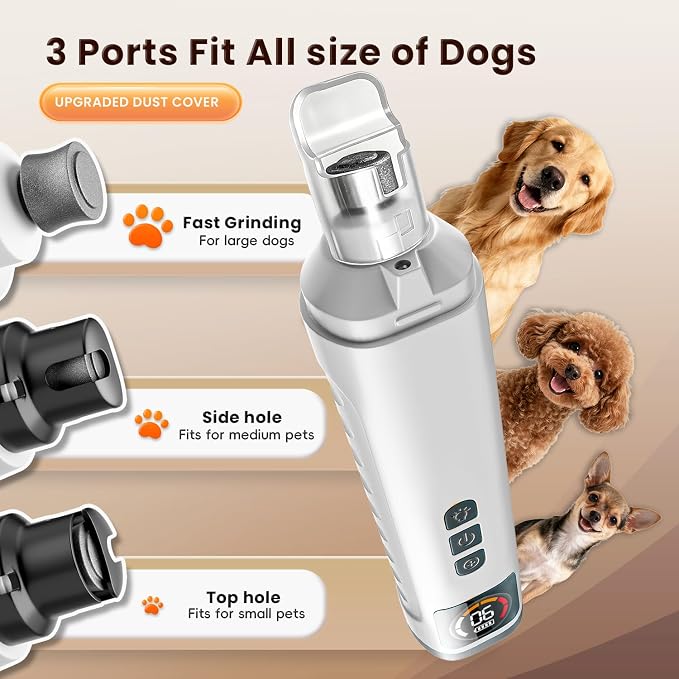 6-Speed Dog Nail Grinder with Led Light, 30 db Ultra Quiet Brushless Motor | Painless Paws Grooming Dog Nail Grinder for Small Medium Large Dogs