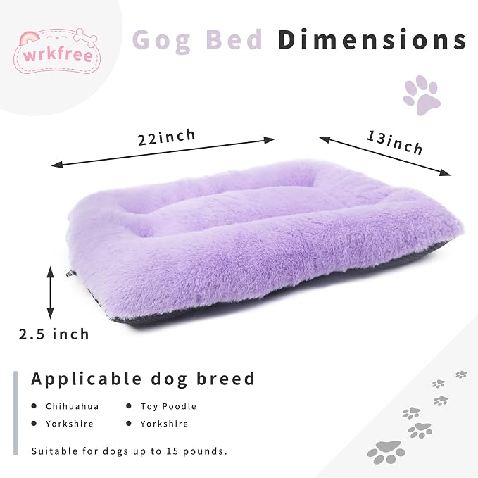 Dog Crate Bed 22x13,Washable Dog Crate Pad for Medium Dogs,Soft Kennel Bed Mattress with Non Slip Bottom,Purple