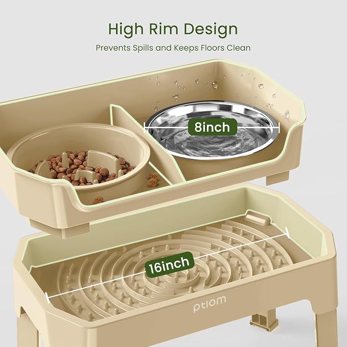 4-in-1 Elevated Dog Bowls with Adjustable Stand, Slow Feeder Licking Plate