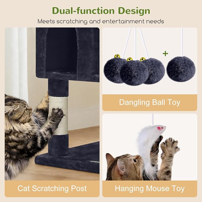 Globlazer Cat Tree Tower for Multiple Adult Cats, 82in, F82, Dark Grey | XXL Tall Cat Tree Tower for Indoor Cats with Scratching Post, 3 Perches, 2 Condos, 2 Hanging Baskets