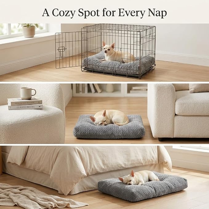 Small Dog Bed for Crate,22 Inch Washable Dog Crate Pad for Dog Cages,Soft Jacquard Flannel Puppy Kennel Bed with Anti-Slip Bottom,Fluffy Dog Mat for Small Dogs,Grey